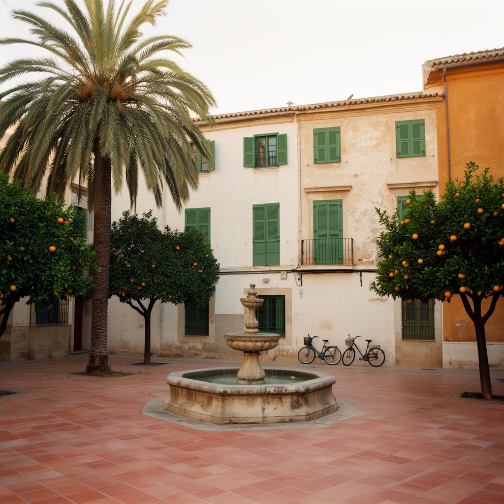 Quiet Valencia street with orange trees